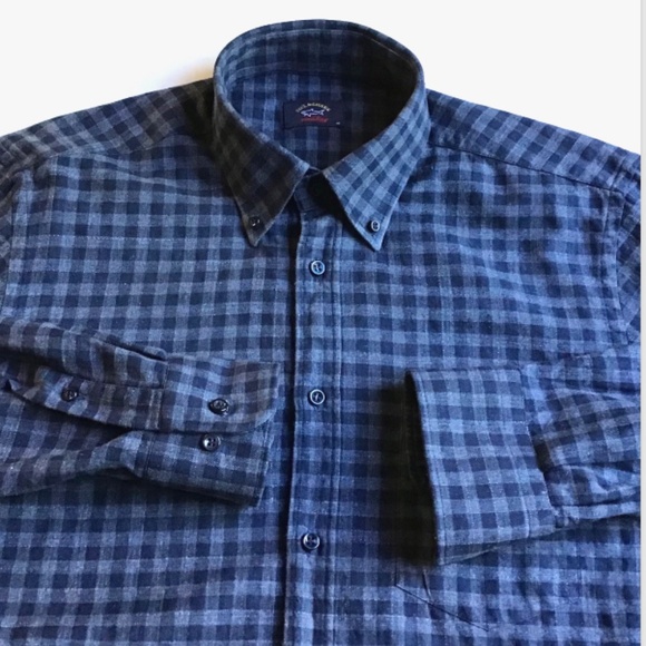 Paul & Shark 2 tone gray colour checkered cotton shirt Sz 40 made in Italy 🇮🇹 - Picture 10 of 11